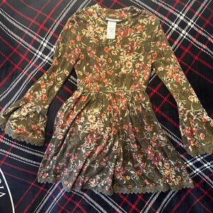 Bonnie Jean Floral Kids Dress - Olive and Red